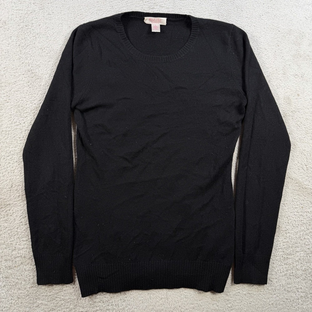 Malika Sweater Womens Medium Black 100% Cashmere Crewneck Pullover Soft